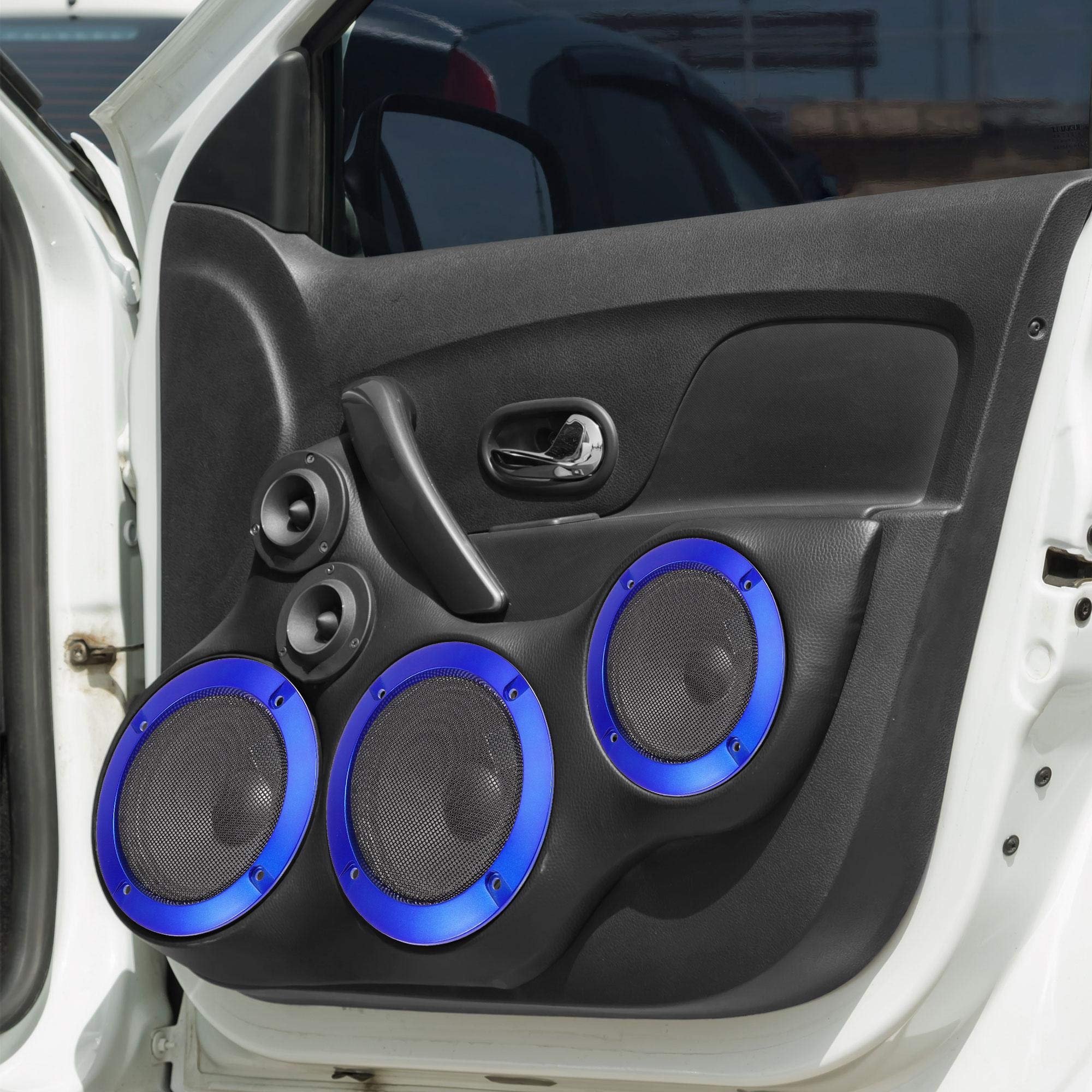 X AUTOHAUX 2pcs 4" Blue Car Audio Speaker Cover Mesh Subwoofer Grill Horn Glossy Guard Protector - View #6