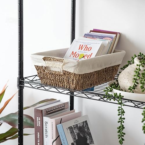 Miniatura 3 de JS HOME Cestas de almacenamiento de mimbre con forros, cestas de almacenamiento de hierba marina con asas integradas tejidas a mano, cajas de