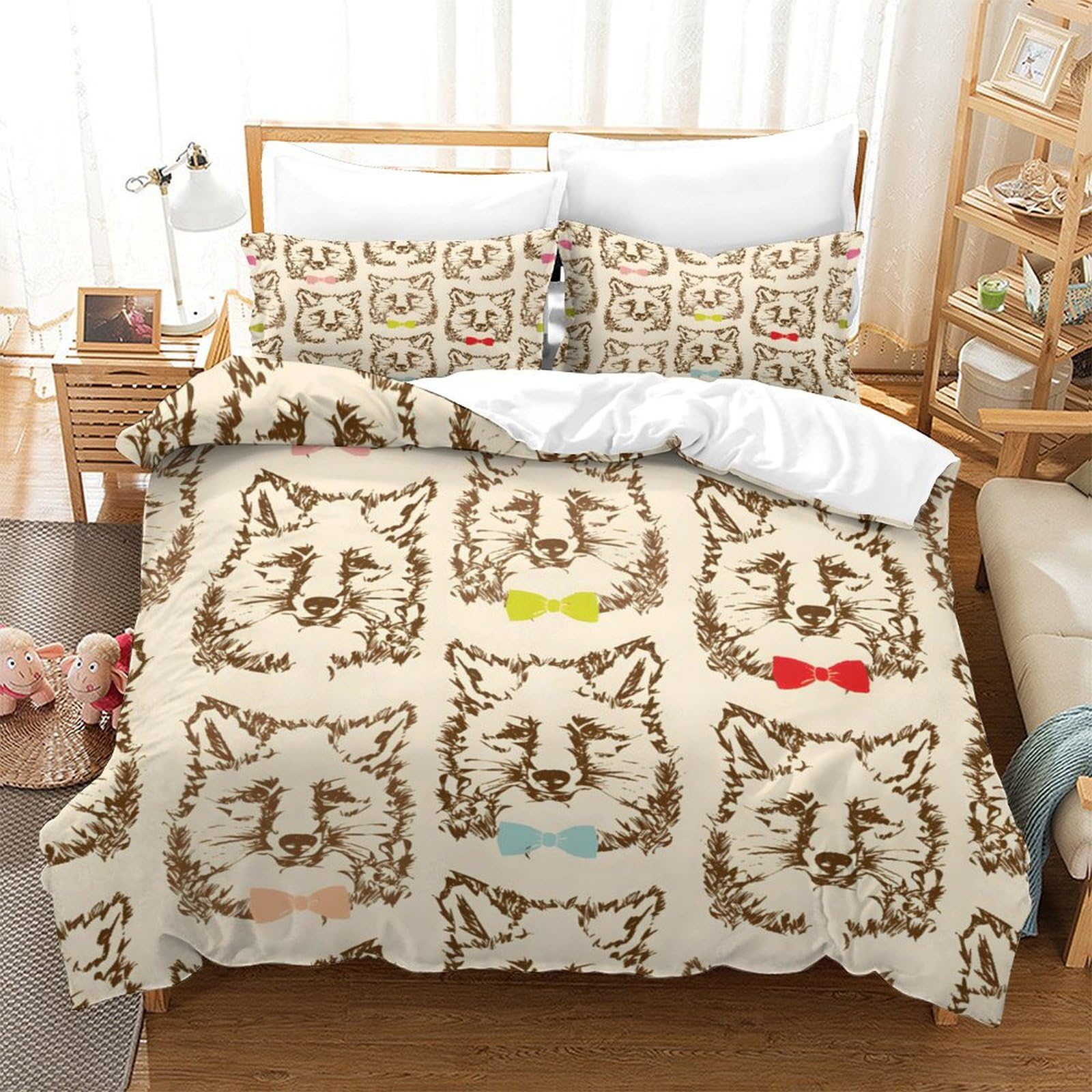 GDEKCIEAS Fancy Mr. Fox Boys Bedding Set,Ultra Soft 3Pcs Duvet Cover,Comforter Cover with Zipper Closure for Teens And Kids Single（140x200cm）
