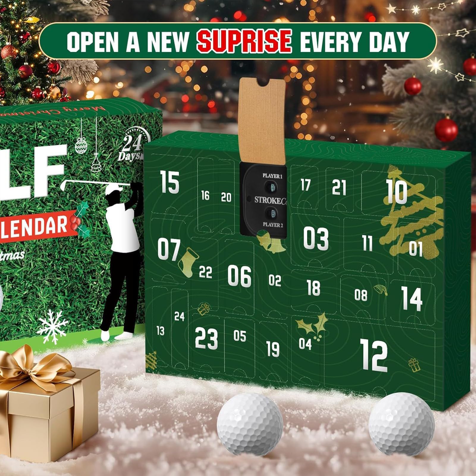 Calendario d-ell'avvento di golf di Natale 2025, set di accessor- per le scatole da 24 pezzi Design a tema da golf, calendario d-ell'avvento di Natale per golfisti, decorazione del calendari-o