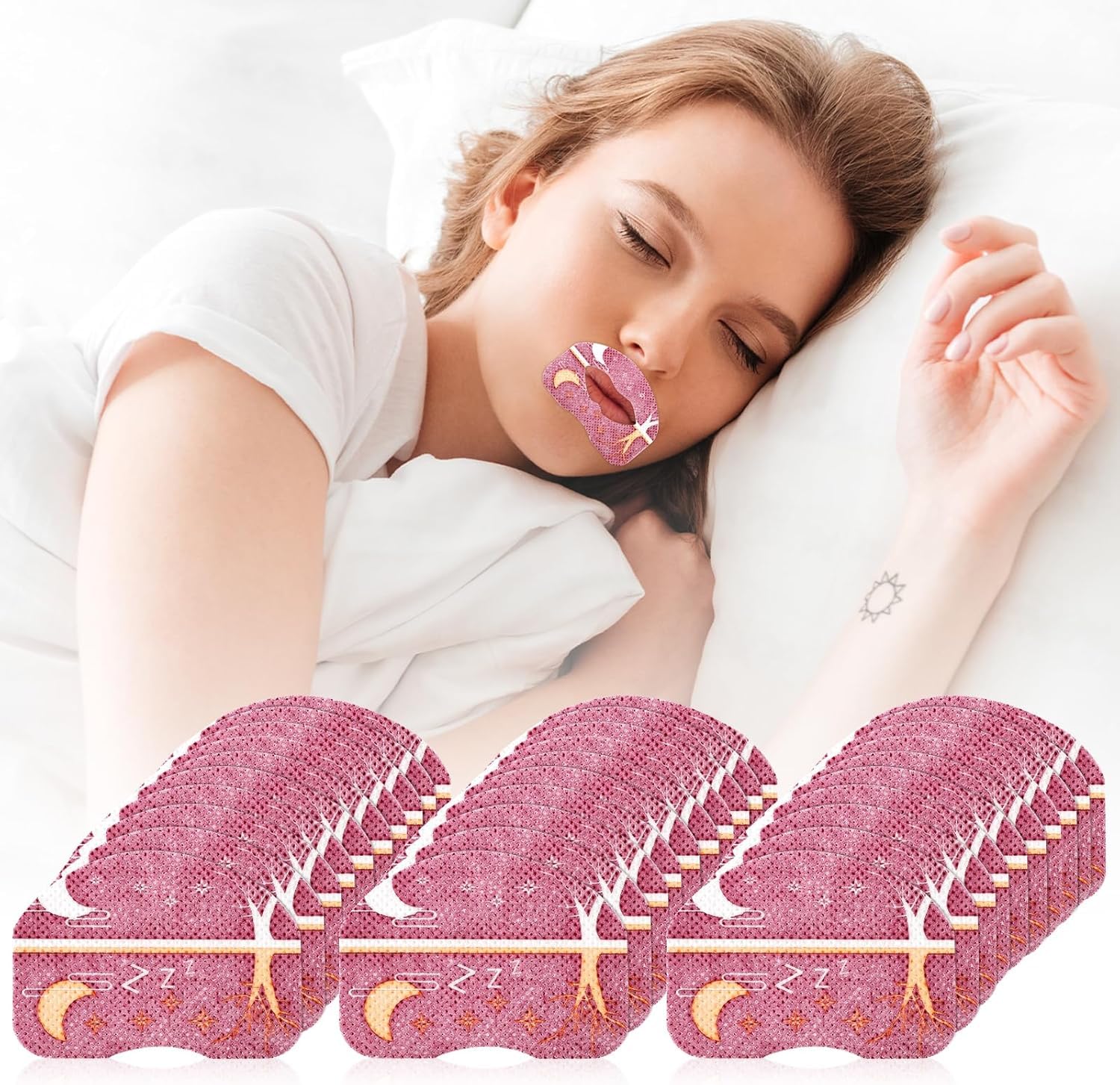 LS7-4 Sleep Mouth Tape, 90 Count Nose Breathing Strips for Snore Reduction, Pain-Free Removal, Gentle Elastic Strips for Sleeping