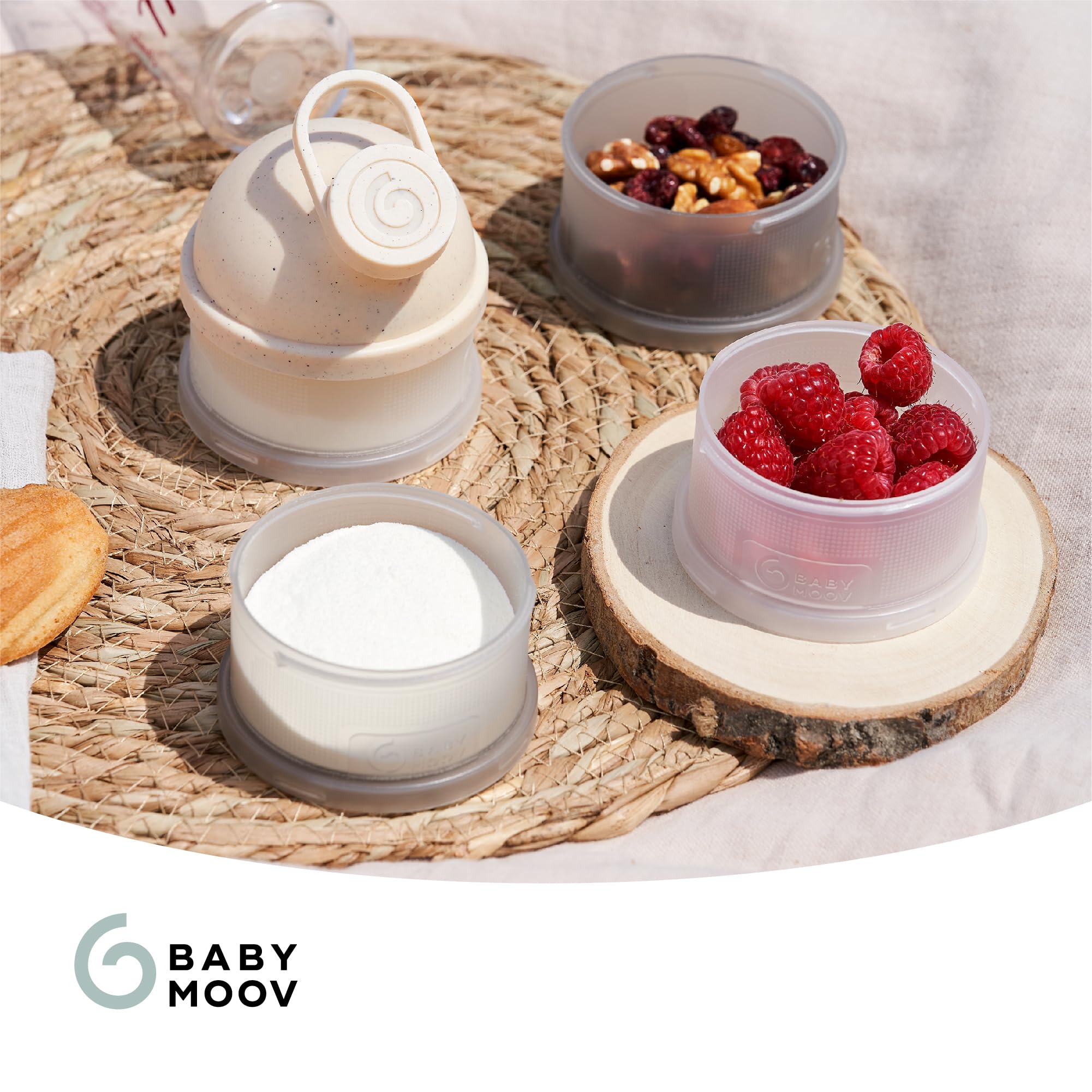 Babymoov Boites de Lait en Poudre Babydoses - Bec Verseur Ergonomique - 4 compartiments Empilables - Hermétiques - Fabriquées en France - Grande Contenance, Beige