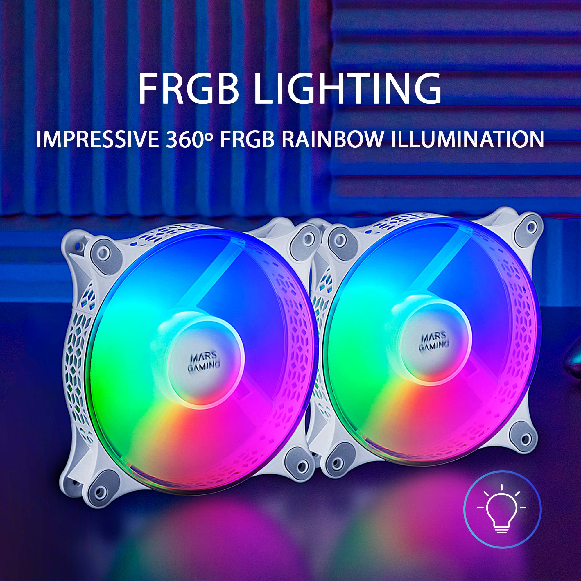 Mars Gaming MFDUO, Kit 2x Ventiladores de 120mm FRGB Rainbow 360°, Ultra-silencioso, Doble Conexión 3PIN + 4PIN, Blanco - 3