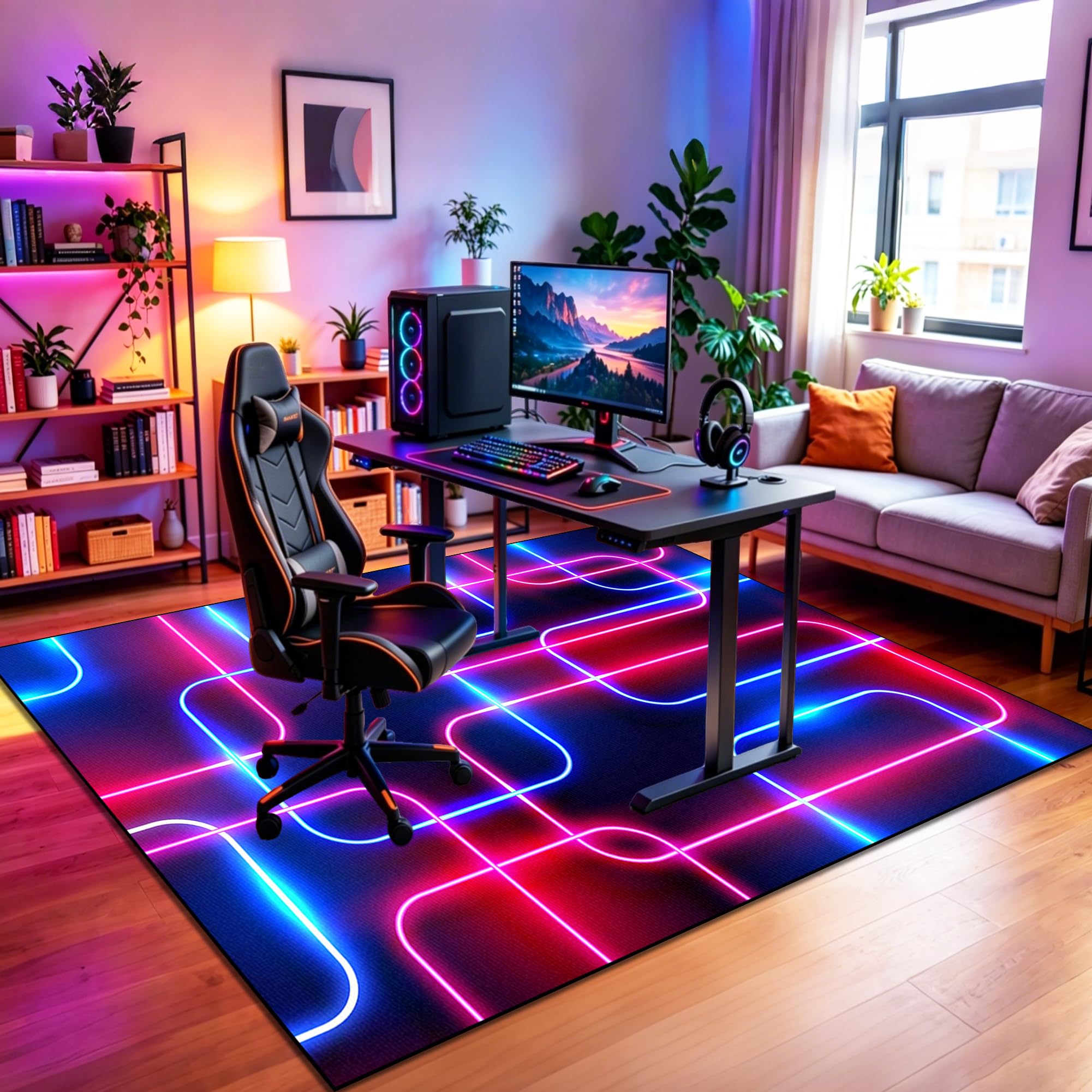 Tapis Chambre Ado Gamer Tapis Garçons Tapis Sol Gaming Deco Géométrique 110x150cm/43.31x59.06inch Tapis De Salon et Chambre Moderne Antidérapant Tapis de Sol Esports Tapis pour Zone de Jeu