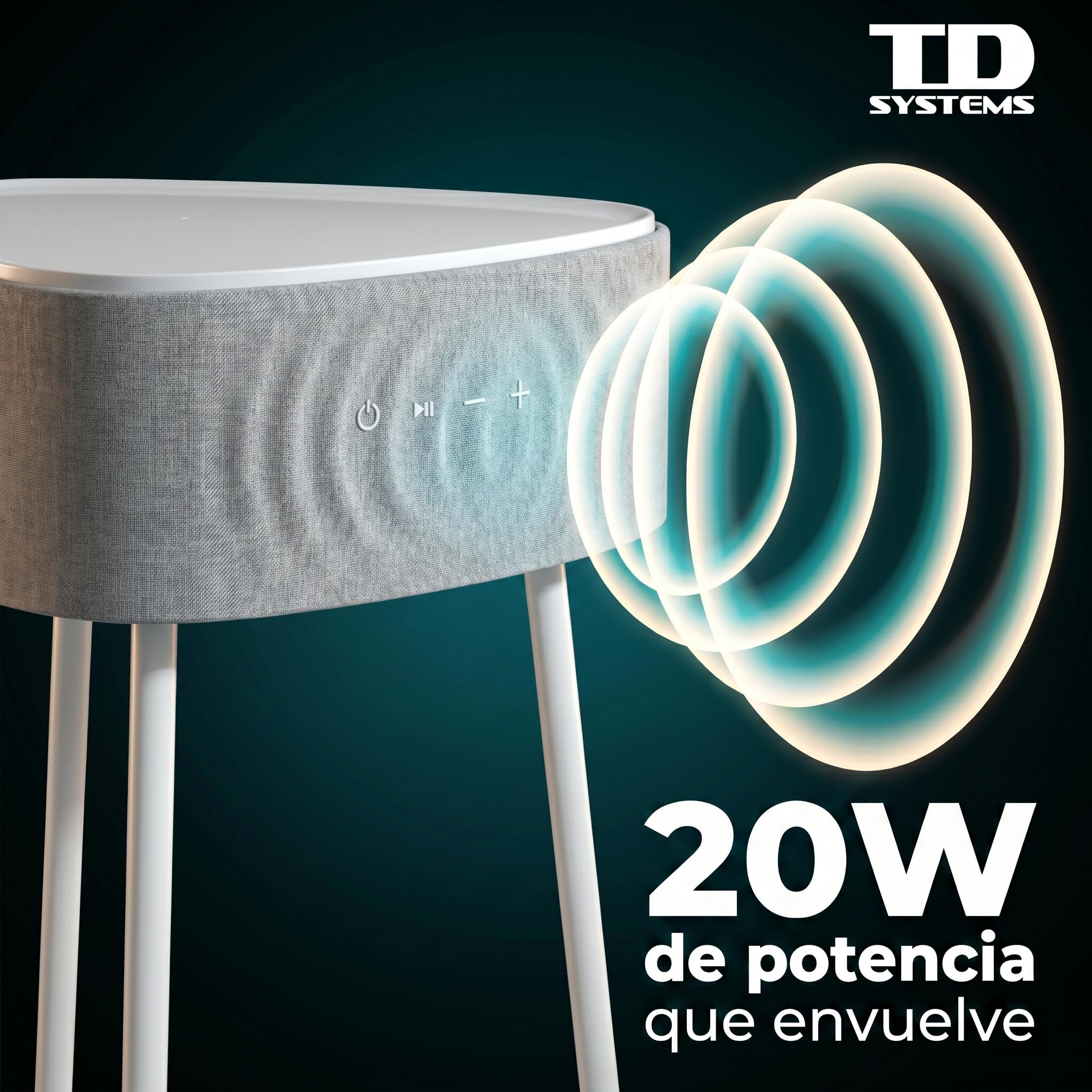 TD Systems Mesa Altavoz Bluetooth de 20W, Batería de 2500mAh SM20B11PB Color Blanco