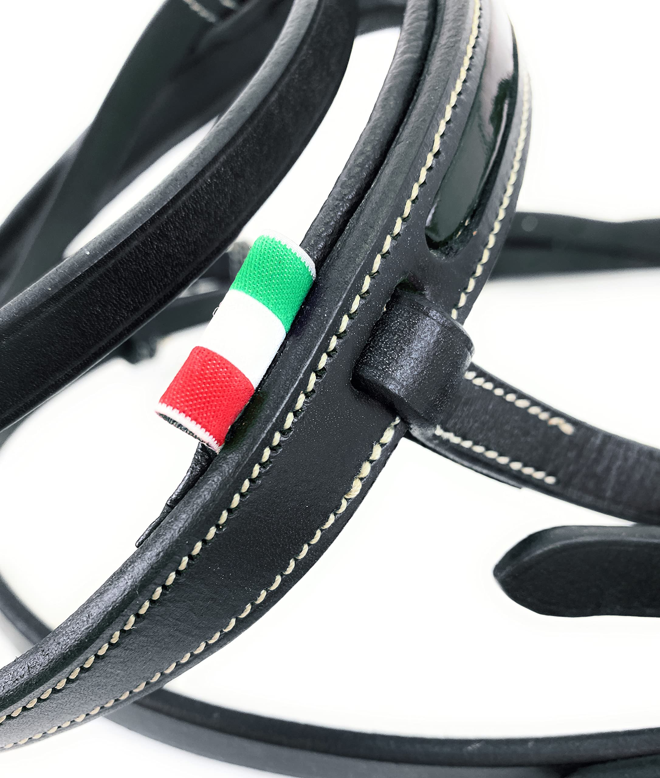 Horses, Briglia per Monta Inglese Modello Gloss Stitching, in Morbido Cuoio Alta qualità, con Frontalino, Nasiera e Sopratesta Imbottiti