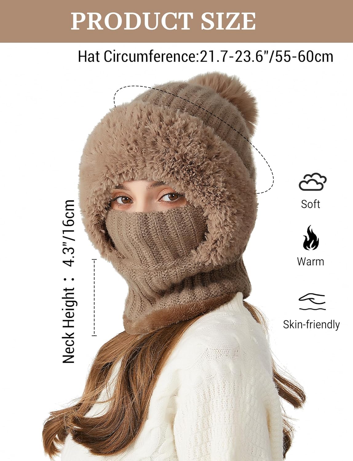 FEOYA Women's Balaclavas Ski Mask Hat Winter Fleece Hooded Scarf Outdoors Windproof Neck Warmer Balaclavas Motorcycle Hats