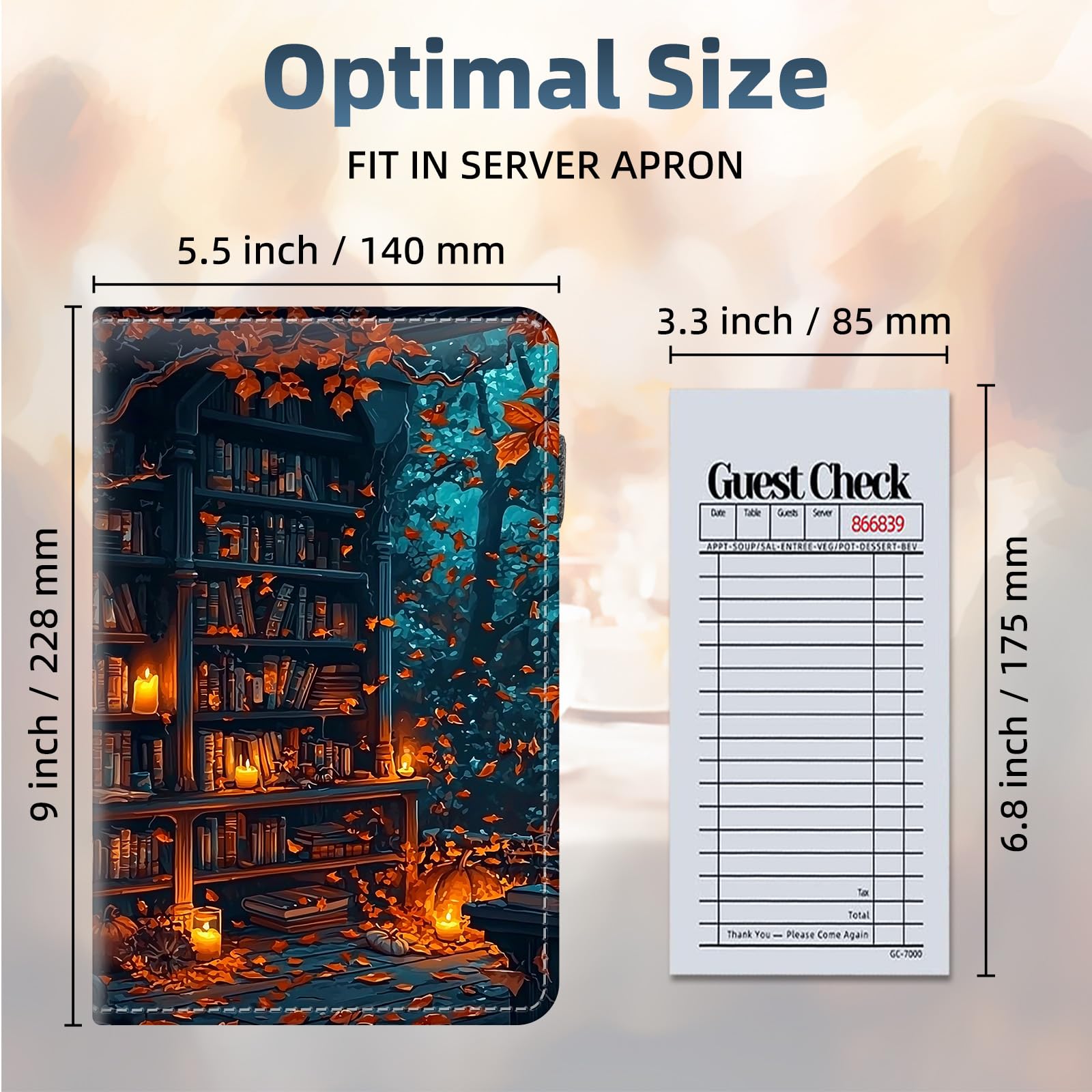 FQSXFIFN Leather Server Book for Waitress, Cute Server Book with Zipper Money Pocket,Check Presenters Waitstaff Organizer Fit Server Apron, Bookshlef Serving Books, Black Waiter Books for Servers