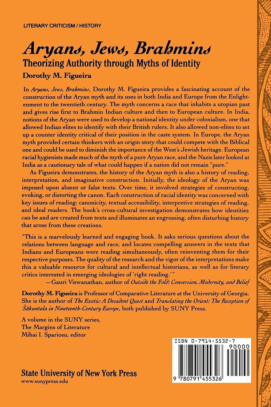 Aryans, Jews, Brahmins: Theorizing Authority Through Myths of Identity (Suny Series, the Margins of Literature)