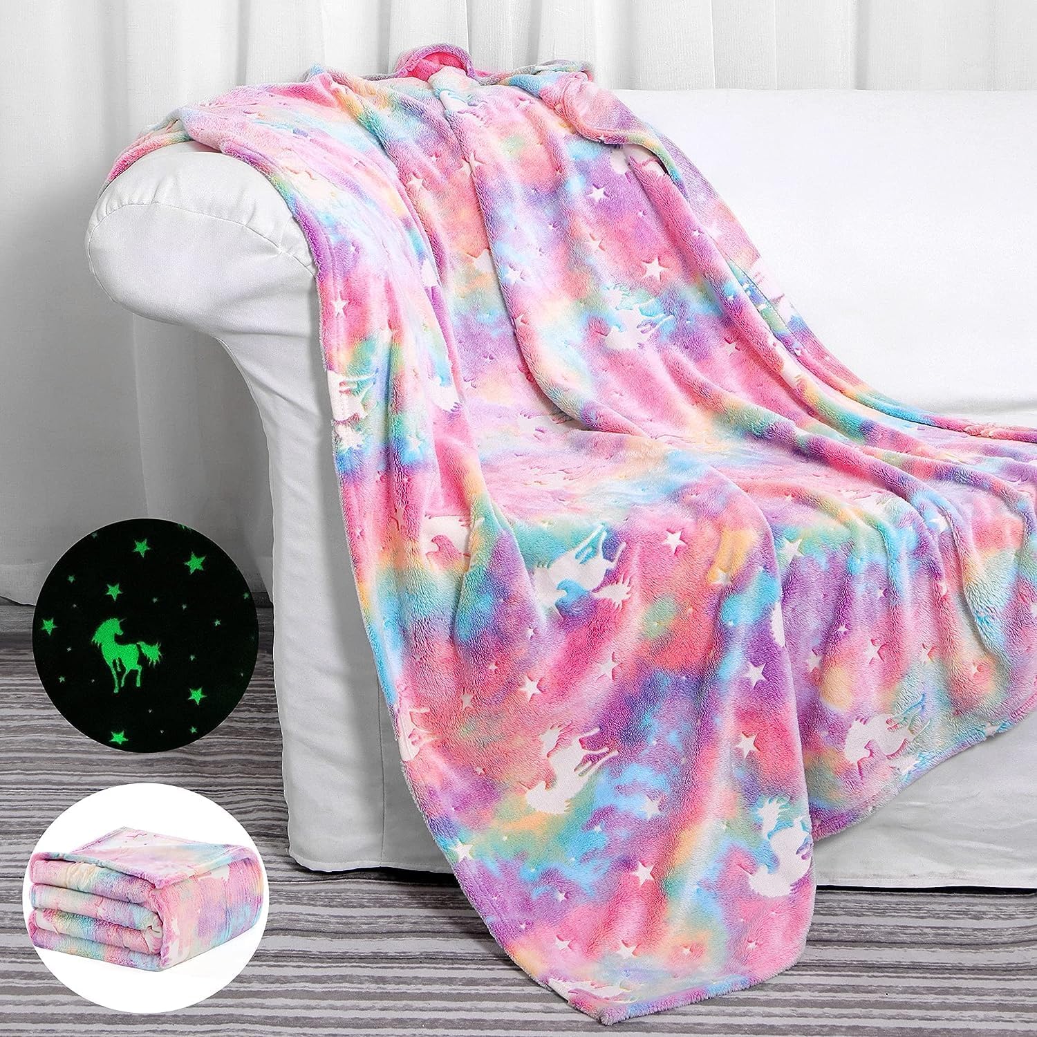 Glow in Dark Baby Blanket Unicorn | Bedroom Decor | Gifts Kids - Teen Boys & Girls | Travel Lightweight Throw Blankets | Fur Blanket | Soft Cozy Fluffy | Winter Quilt (Multi Color)