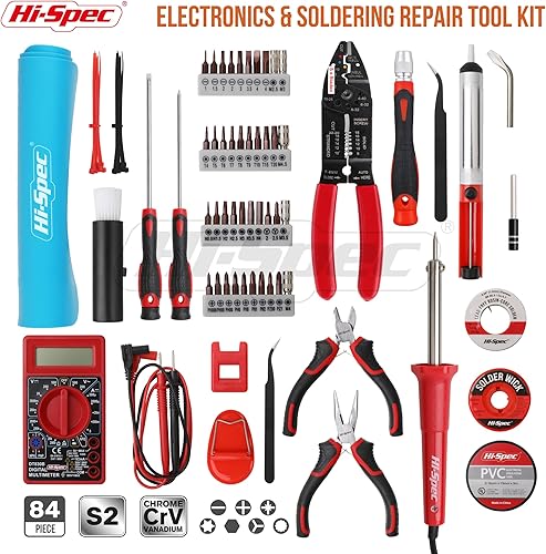 Miniatura 2 de Hi-Spec 84pc Electrónica y Kit de Hierro de Soldadura. Multímetro y Herramientas para Reparaciones Eléctricas, PCB y Computadoras