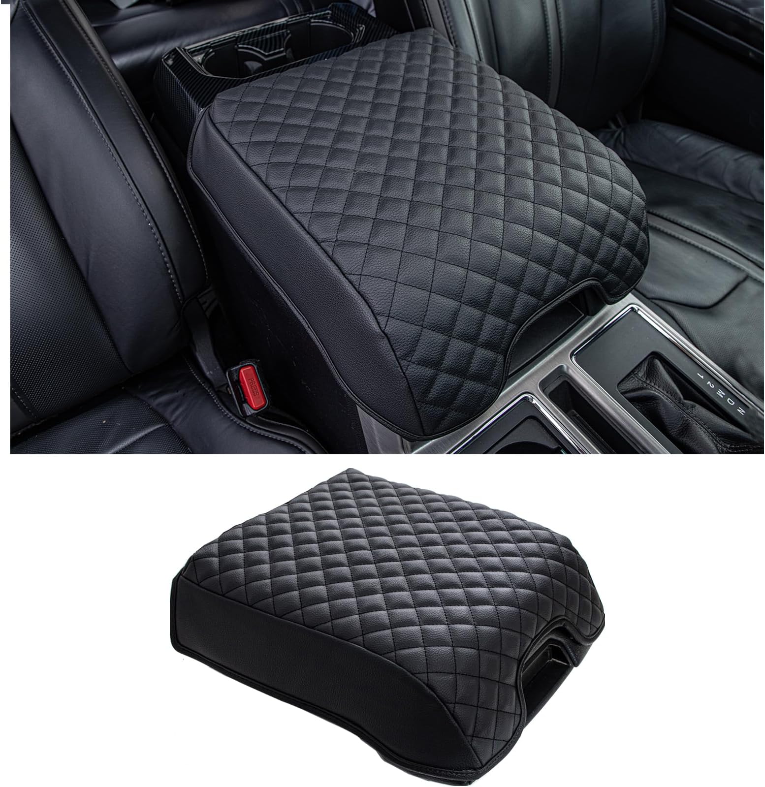 JDMCAR Center Console Cushion Compatible with 2015-2020 Ford F150 / 2017-2022 F250 F350 F450 and 2018-2023 Expedition Accessories, Customized PU Leather Armrest Cover Protector (Bucket Seat Only)