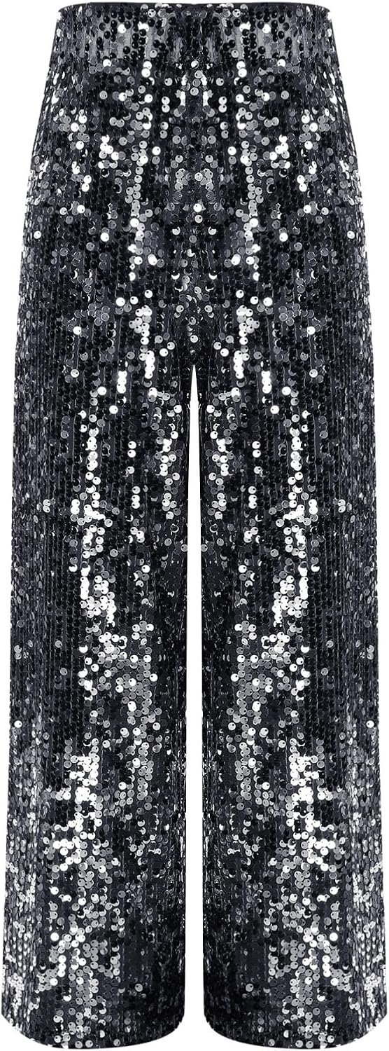 Girls Allover Sequins Pants with Lining Sparkle Trousers Glitter Dance Bell Bottoms