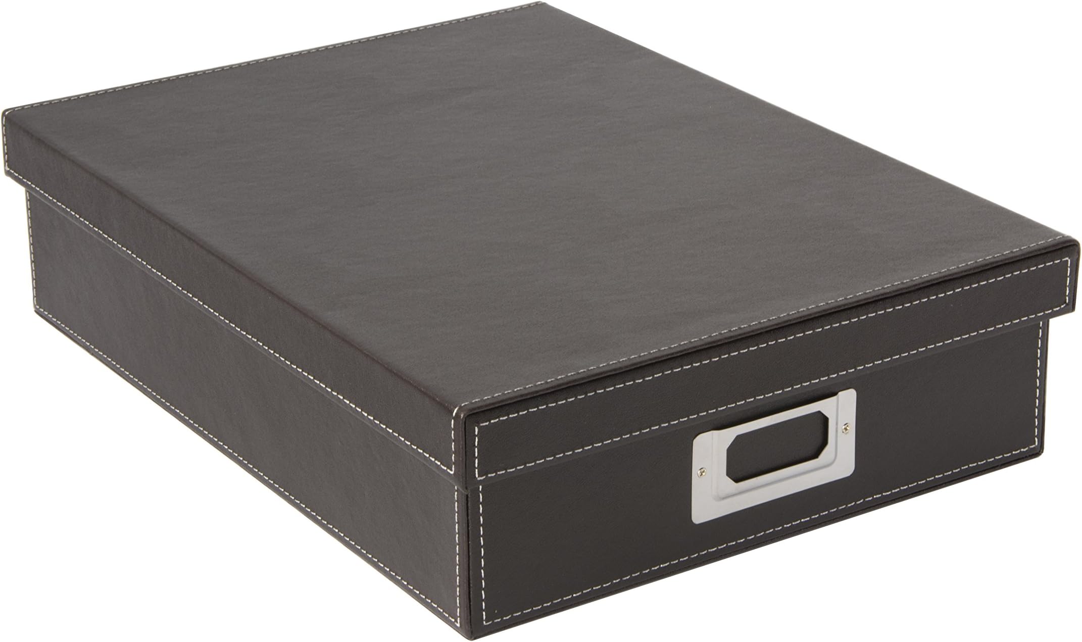 Osco Faux Leather A4 Document Storage Box with Lid, Stackable Desk Paperwork Organiser for Files and Envelopes, Durable Filing Solution for Home or Office, 8.5×25×33.5 cm, Brown