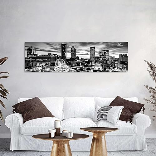 Miniatura 2 de Arte de pared de Atlanta Citysacape - Lienzo decorativo en blanco y negro, arte de pared de horizonte de ciudad, obra de arte para sala de estar,