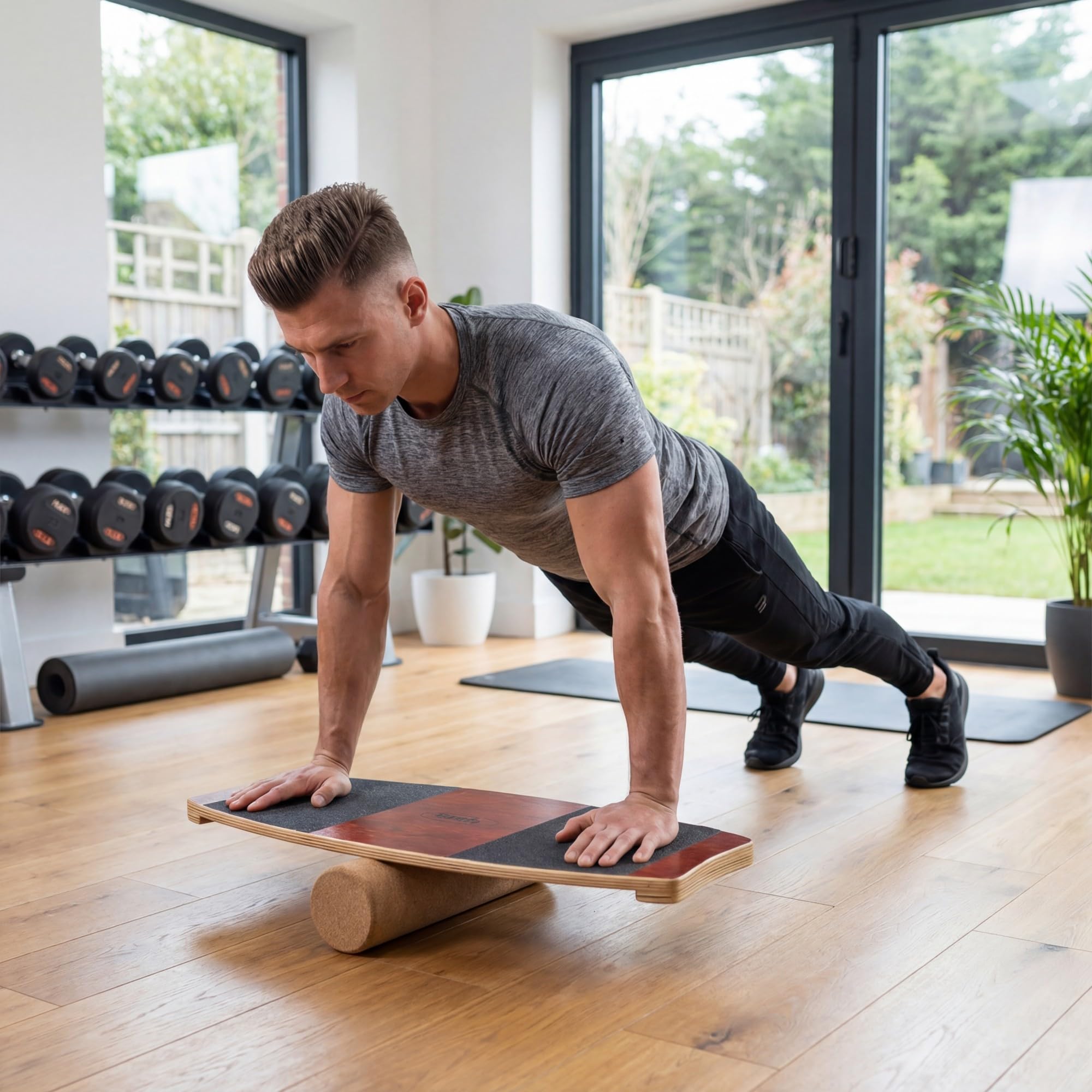 KOMFOTTEU Balance Board, Tavoletta Propriocettiva Antiscivolo con Rullo | Tavola di Equilibrio in Legno con Stopper per Surf, Fitness, Riabilitazione, Bambino e Adulto