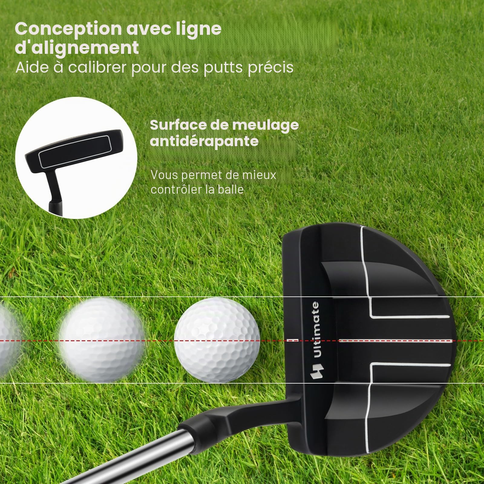LIFEZEAL Putter de Golf 89 cm, Club de Golf Putter Portable en Métal pour Droitier, Putter Maillet avec Couvre-Golf, Angle de Lie 72°, Angle d Loft 3°, pour Enfants, Adolescents, Adultes