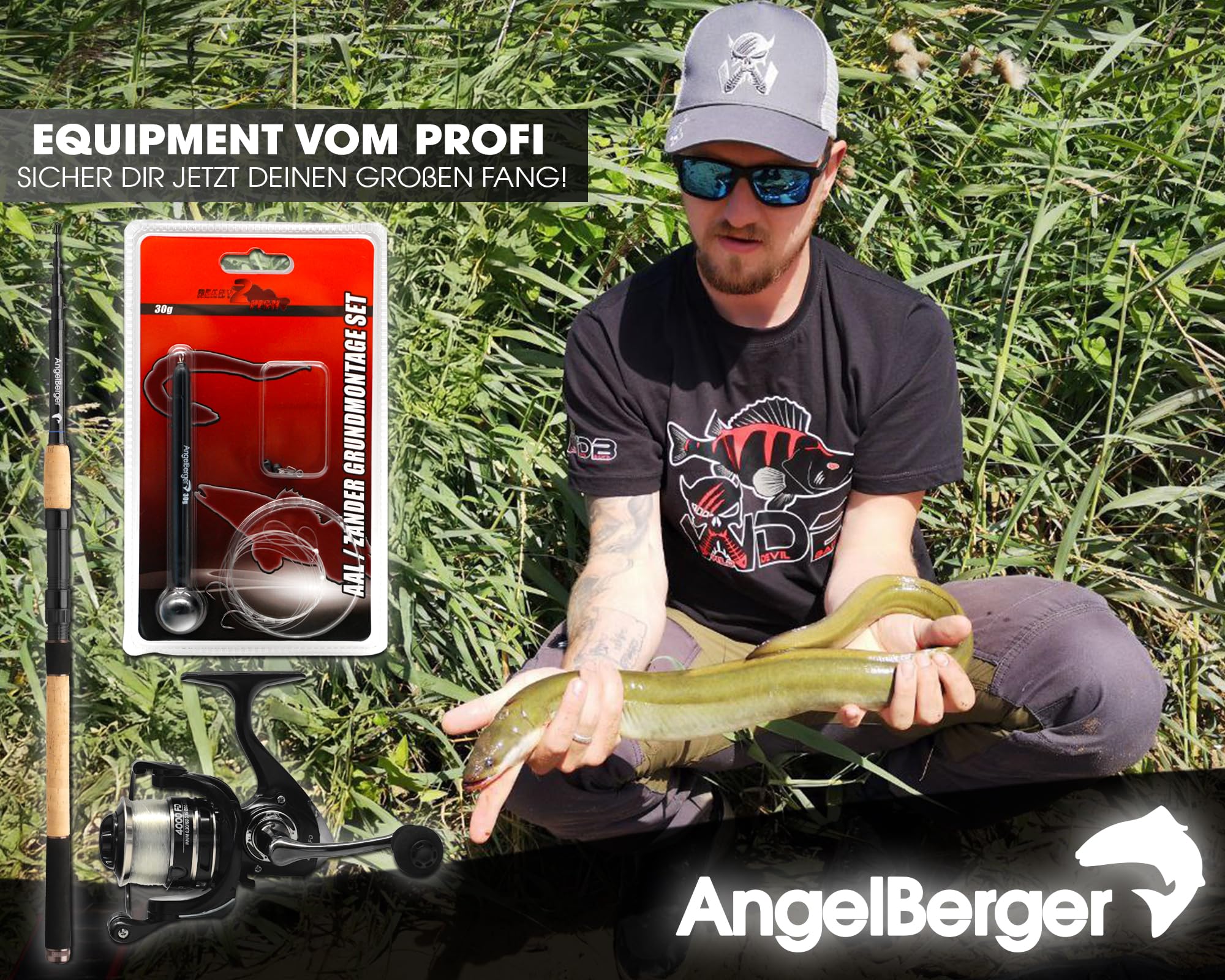 Angel Berger Tele Angelset Grundmontage Rute Rolle Angelzubehör Köderfischmontage Ready2Fish Fishing Set Dead Bait Grundangel Angelset Köderfischangeln