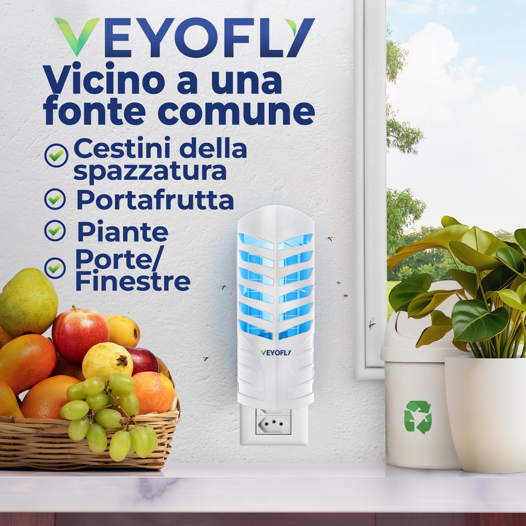 VEYOFLY Fruit Fly Traps for Indoors, Fly Trap Indoor, (1 Device + 3 Refills) Fly Catcher Indoor, Gnat Traps for House Indoor, Fly Trap, Safer Plug in Light Flying Insect Trap, Bug Killer