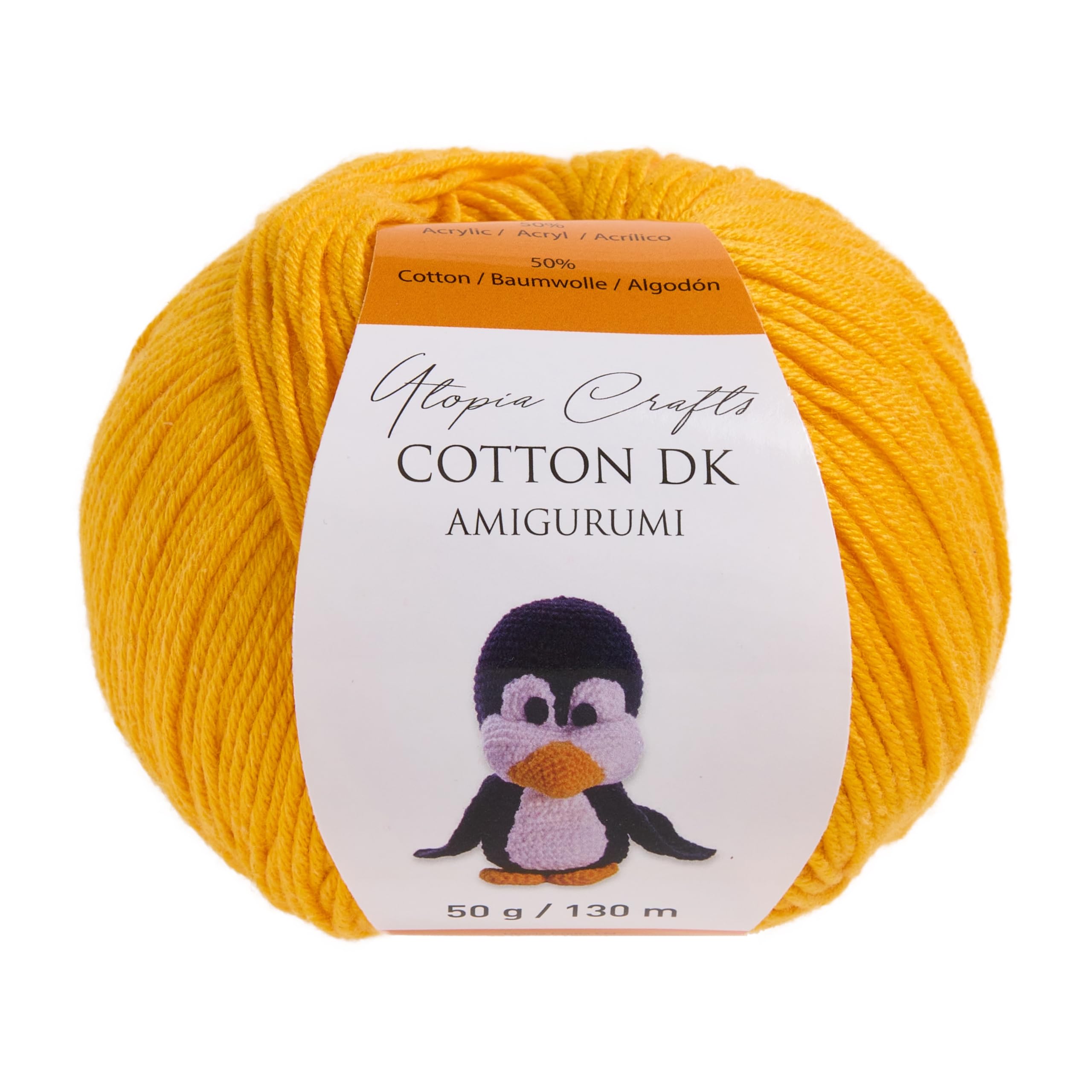 Utopia Crafts Amigurumi Cotton DK Yarn for Crochet and Knitting 50% Cotton, 50% Acrylic Blended, 50g (Strong Yellow)