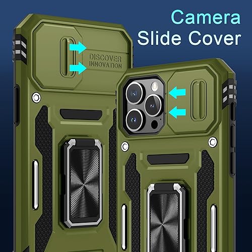 Miniatura 2 de DEERLAMN Funda para iPhone 13 Pro Max con cubierta deslizante para cámara + protector de pantalla (1 unidad), soporte de anillo giratorio de grado