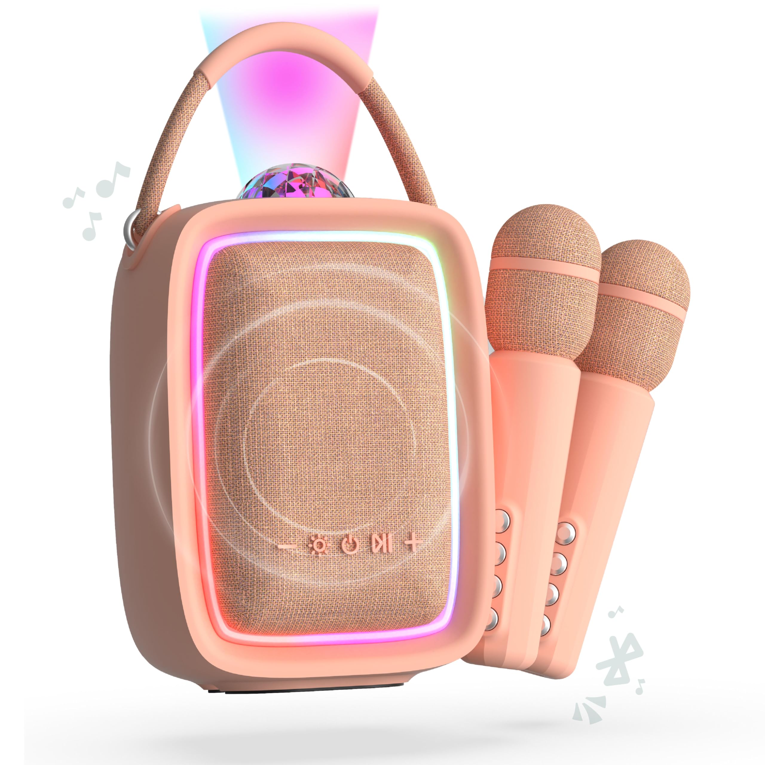 Singy Party Rose Altavoz Karaoke Bluetooth con 2 Micrófonos - Luz LED Multicolor - Portátil Recargable USB-C - Bluetooth, Tarjeta SD