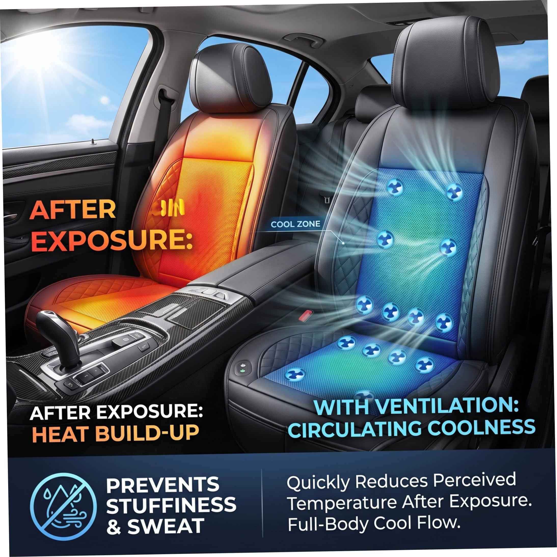 Funda de asiento de coche antideslizante y transpirable, cojín ajustable para asientos de coche con velocidad del viento, enfriador de asiento de verano para camión, SUV, silla de oficina, color