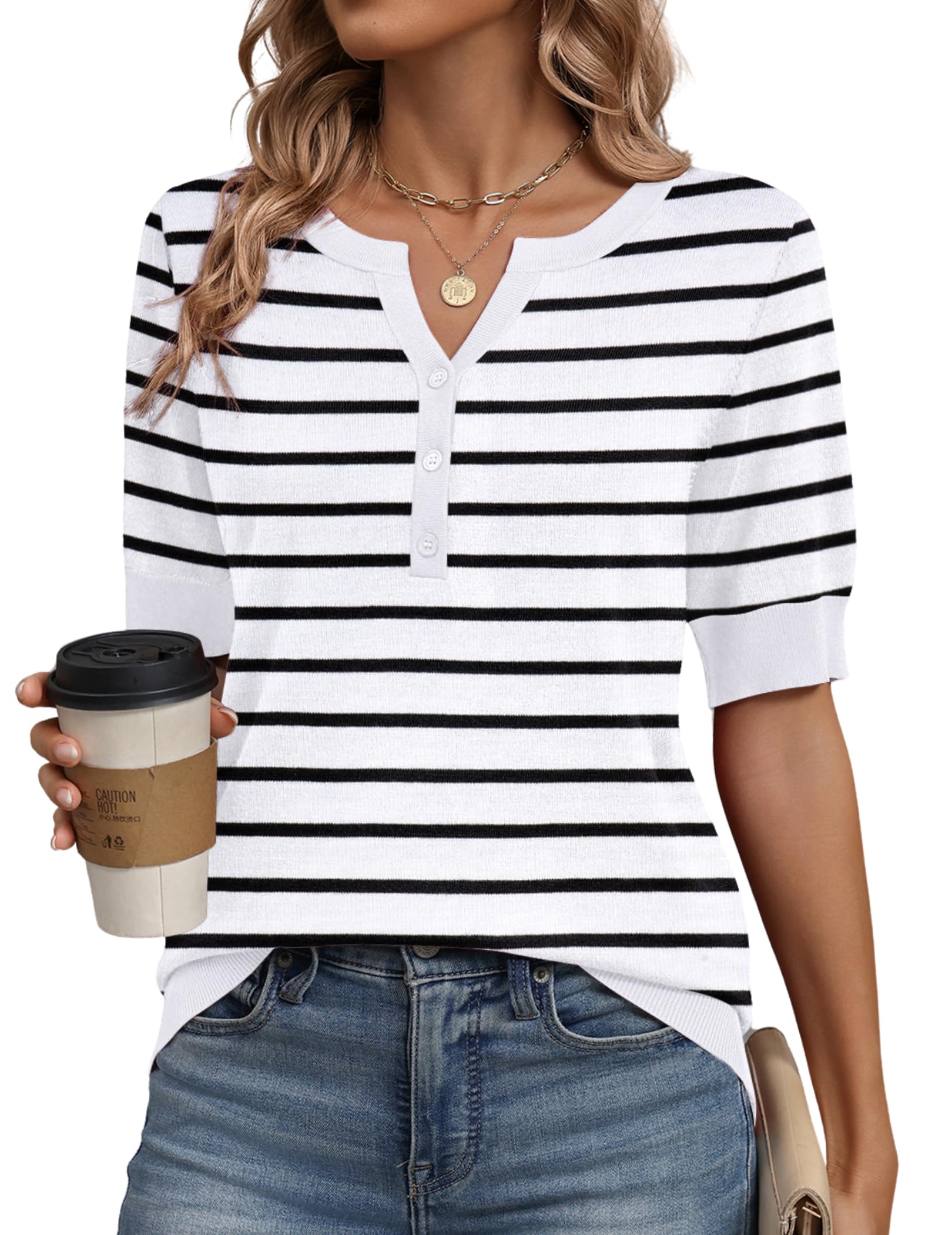 Zeagoo Womens Short Sleeve Sweater 2026 Spring Summer Tops Lightweight Casual V Neck Sweaters Dressy Work Blouses Clothes