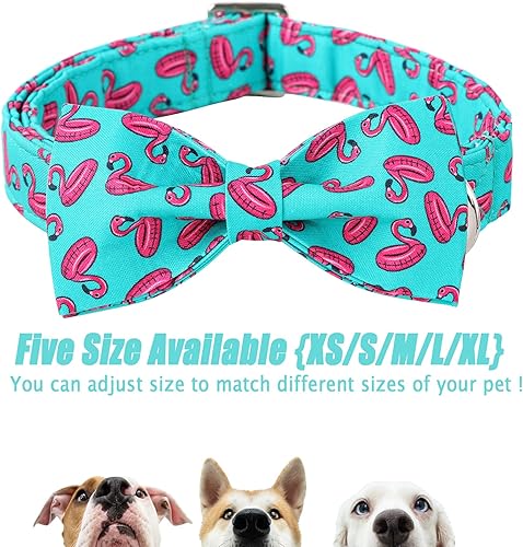 Miniatura 6 de Babole Pet Collares para perros con corbatín, collar de perro de flamenco verde con hebilla de metal de seguridad, collares ajustables para