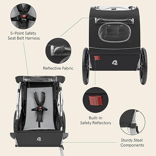 Miniatura 3 de Retrospec Rover - Remolque para bicicleta para niños, individual y doble pasajero, plegable