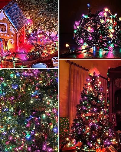Miniatura 6 de Luces de Navidad de 197 pies para exteriores, 600 luces LED pastel con 8 modos, cadena de luces impermeables con cable verde, luces parpadeantes