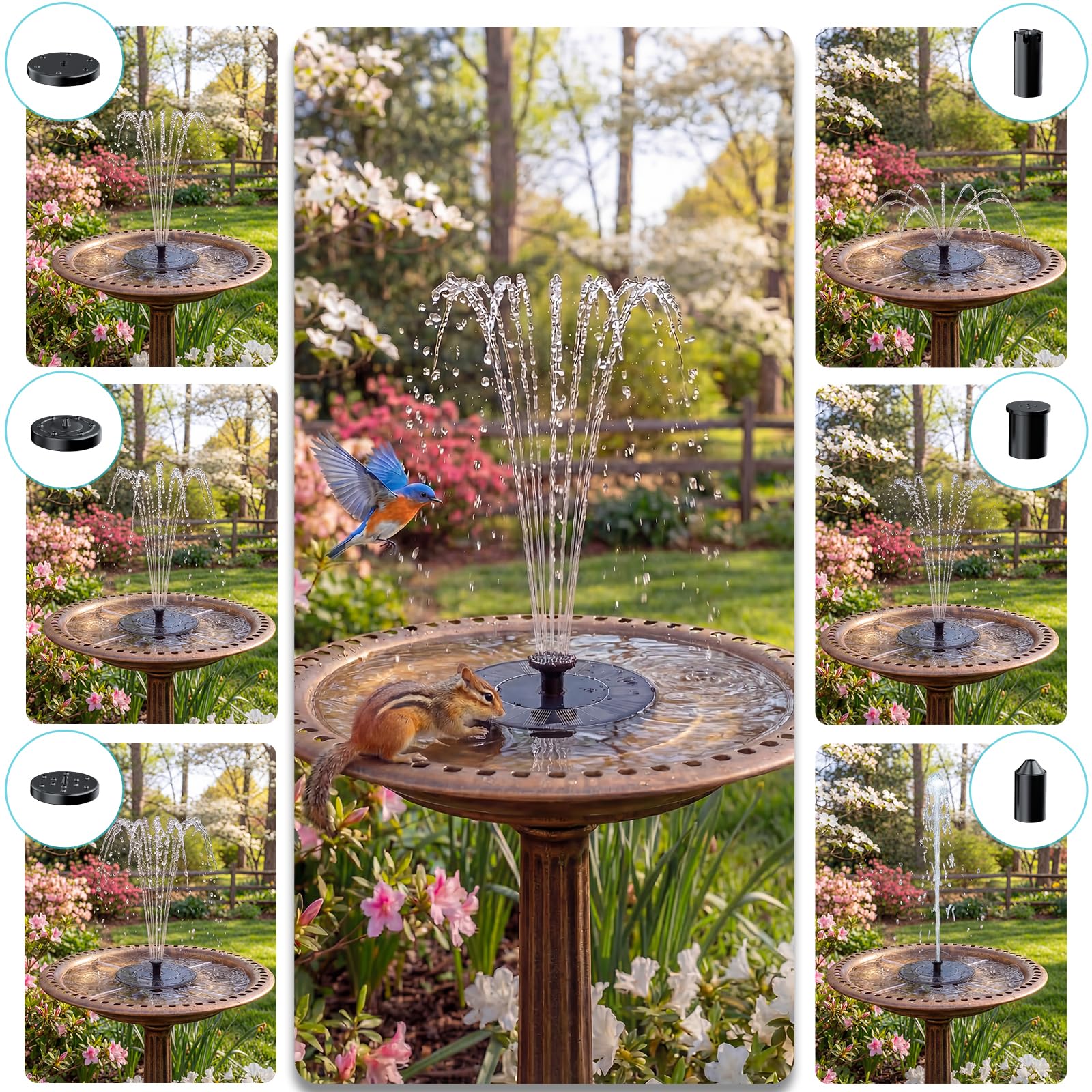 AMZtime Solar Water Fountain for Bird Bath, Outdoor, Pond Pump with 6 Water Features, and Floating Fountain Pump for Gardens, Ponds, and Bird Baths — view 7
