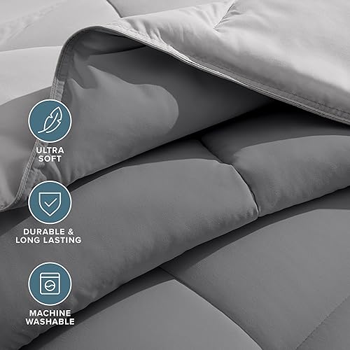 Miniatura 5 de Bare Home Juego de sábanas y edredón reversible Bed-in-A-Bag - Queen - Alternativa al plumón - Suave - Juego de ropa de cama (Queen, grisgris claro,