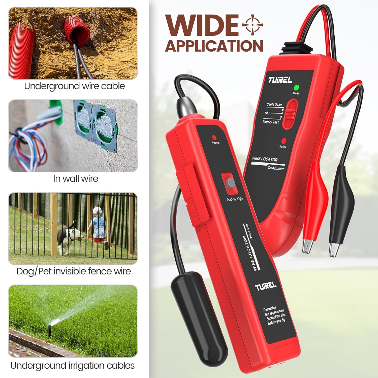 Underground Wire Locator, Cable Tester F02 Pro with 1100mAh Rechargeable Battery, Up to 4 Feet Deep and 2000 Feet Length, Wire Tracer for Locating Dog Fence Irrigation Cable Wire Control