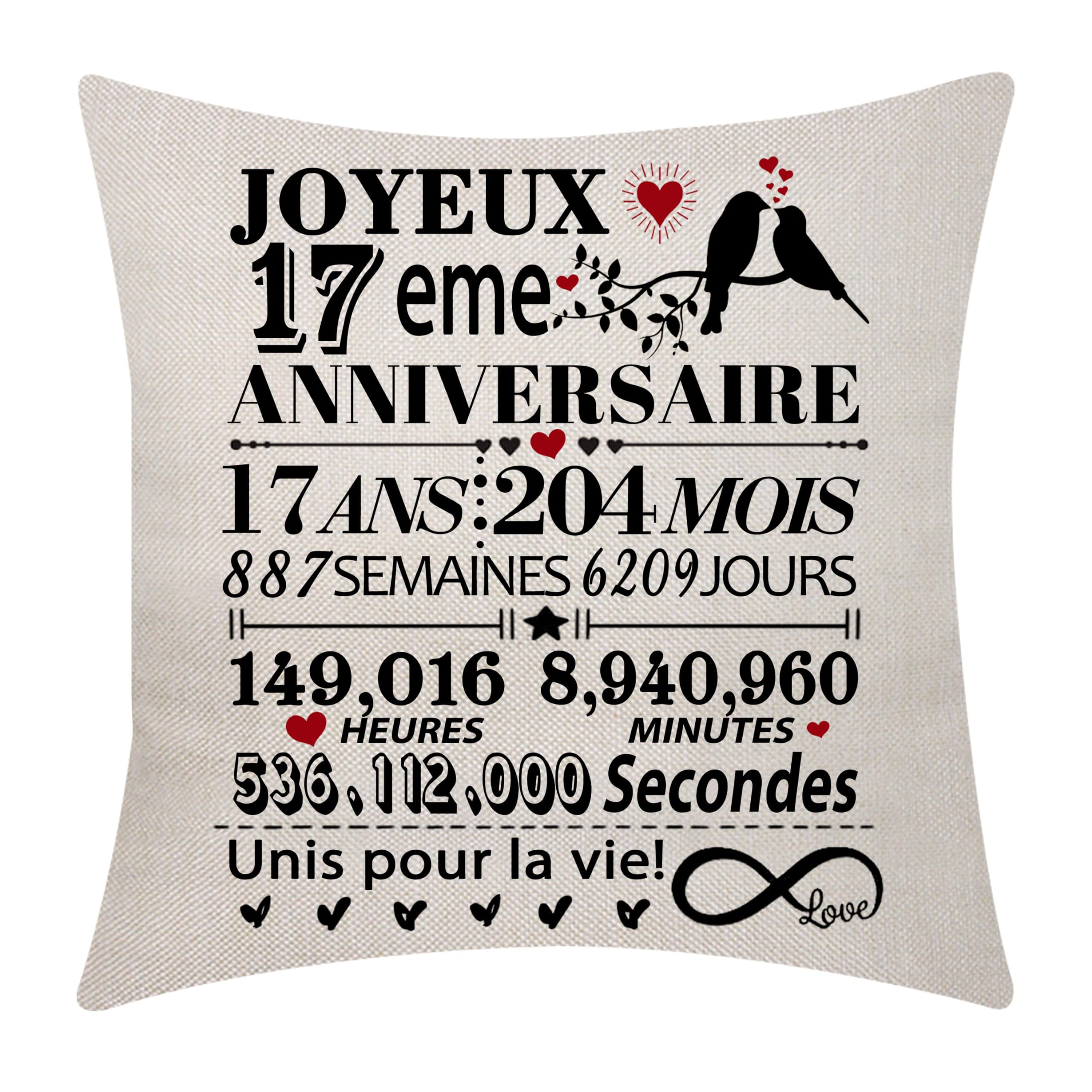 Aocaso 17 aniversario de boda cubierta de cojín de 18 x 18 pulgadas, 17 años de boda, regalo de boda, regalo de decoración para parejas padres mujer marido aniversario de boda (17)