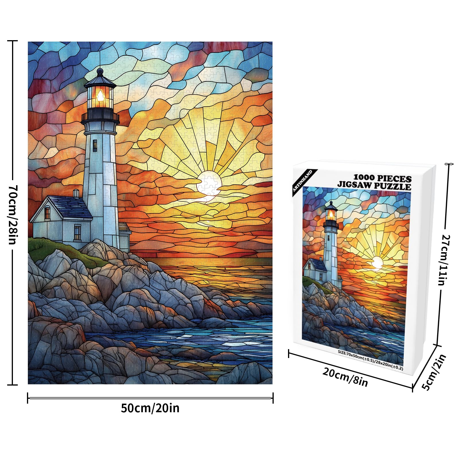 Great Jigsaw Puzzles for Adults 1000 Pieces Stained Glass Lighthouse Wooden Challenging Puzzles Gift for Friends Family Home Decoration Puzzle - Image 2