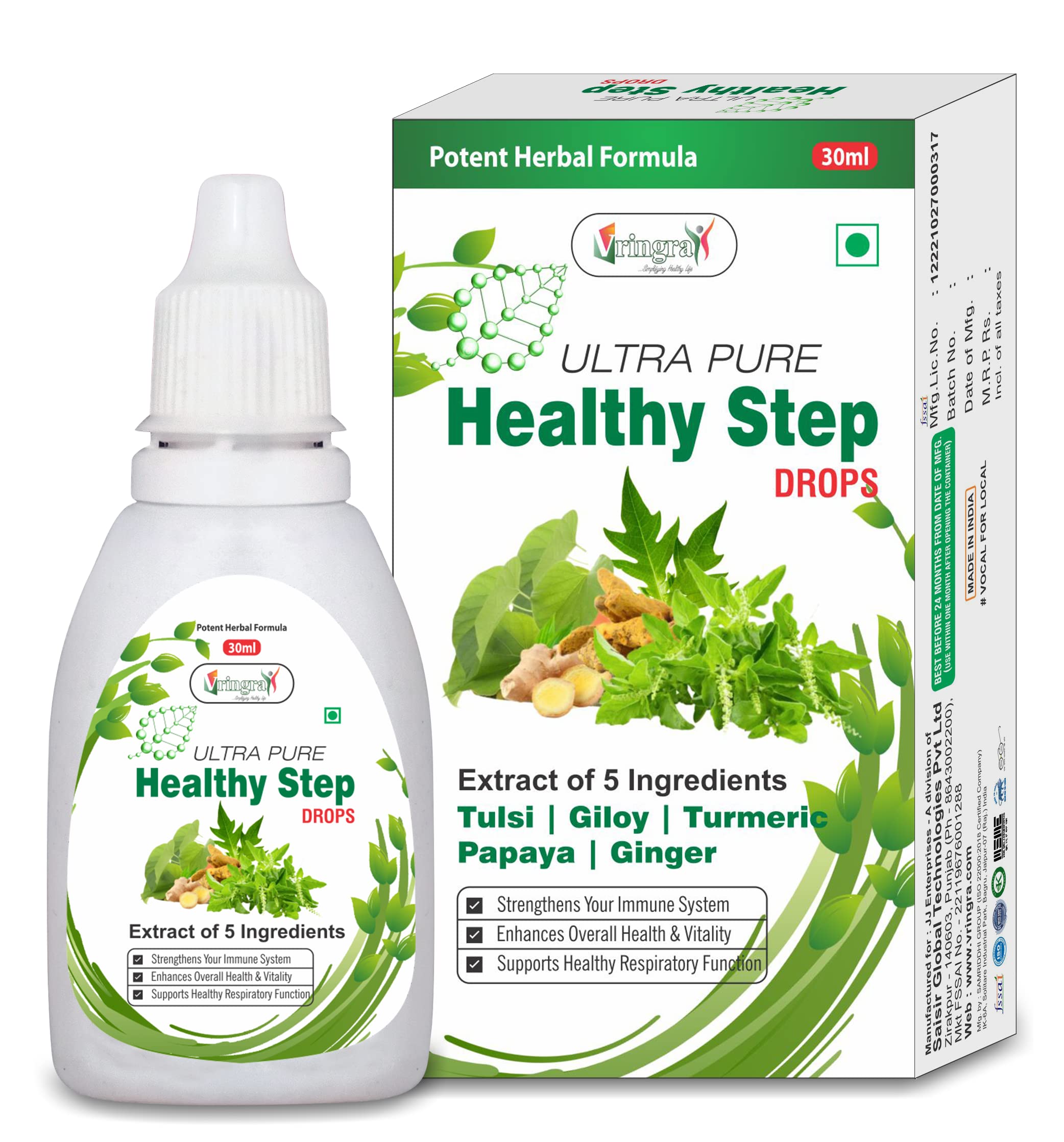 Vringra Ultra Pure Healthy Step Drops | Combination of Tulsi Extract,Ginger Extract,Giloy,Turmeric and Papaya Leaf Extract 30ml-image-28