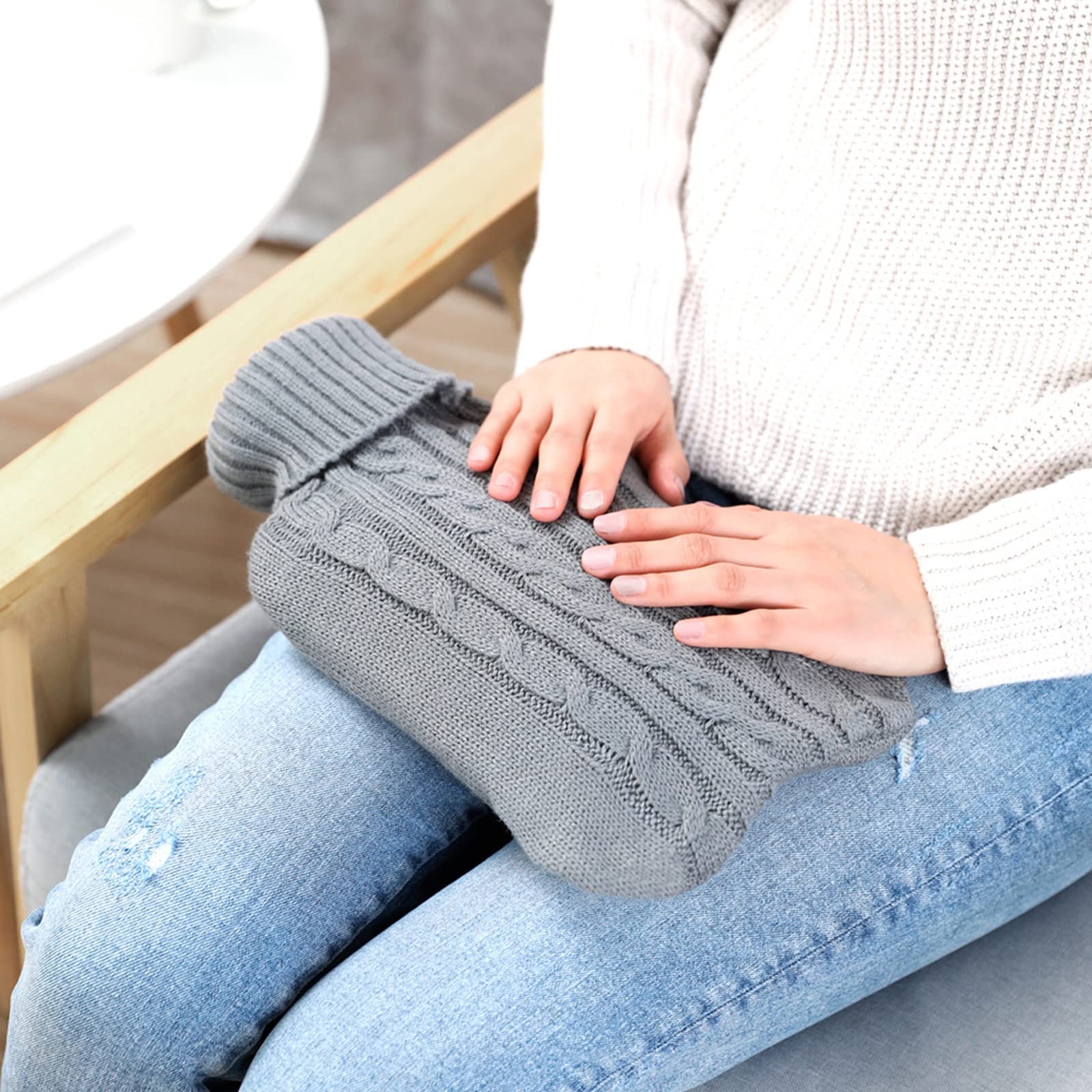Botella de agua caliente grande CozyKnit con bolsa de seguridad: calidez y protección con estilo