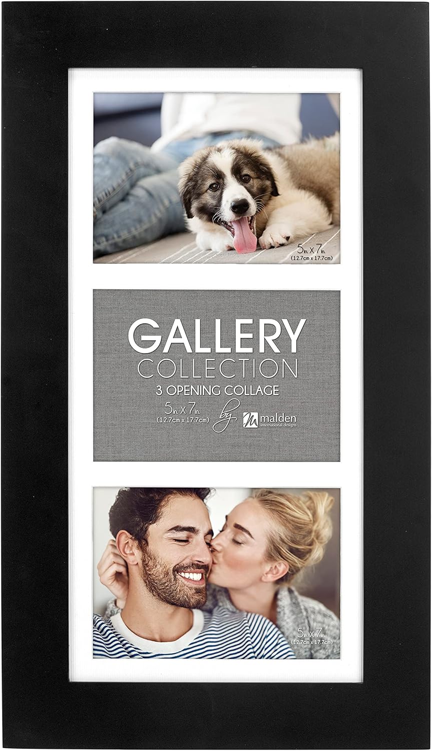 Malden 2082-357 5x7 3-Opening Matted Collage Picture Frame - Displays Three 5x7 Pictures - Black