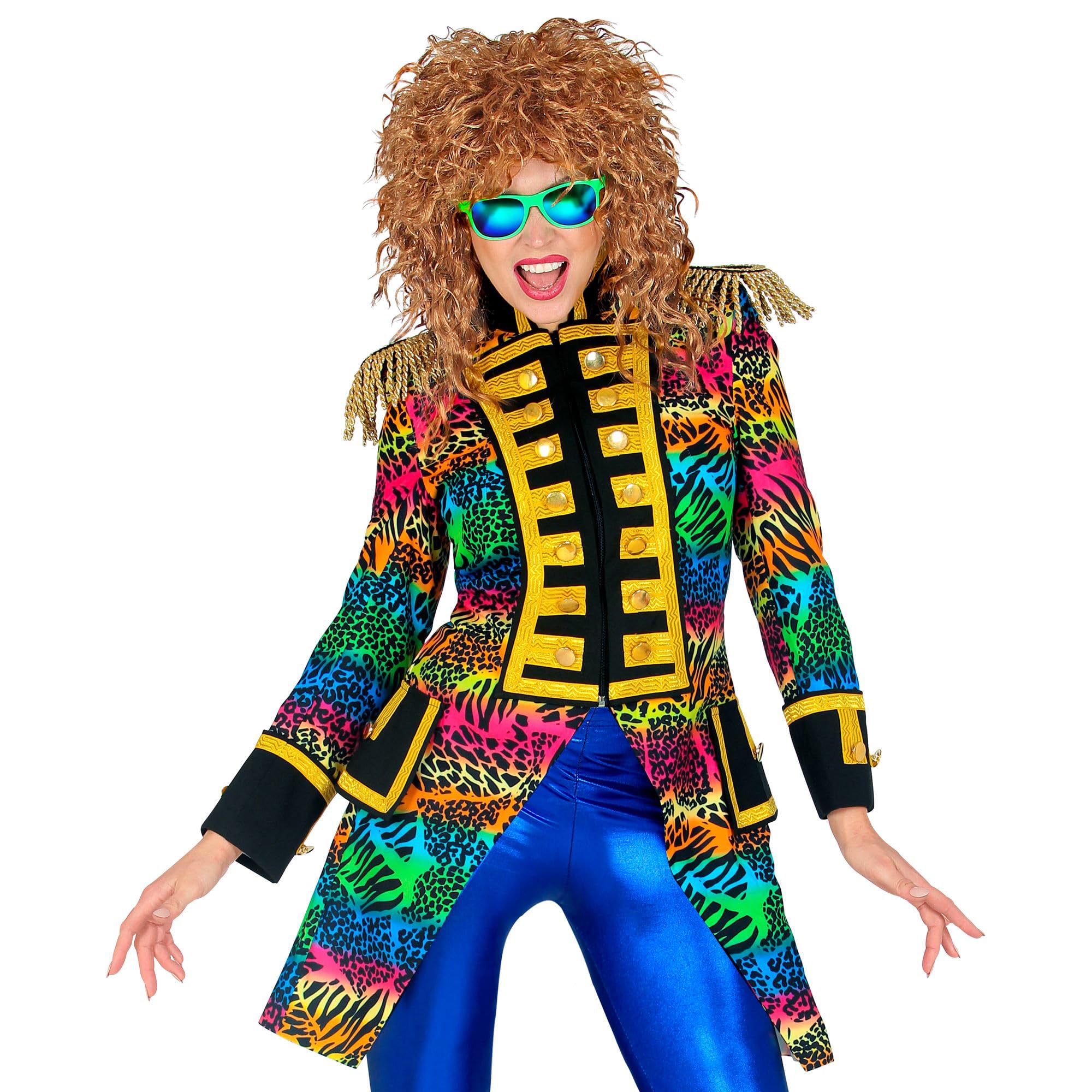 Widmann 51493 51493-80s Style Parade Dress for Women, Guard Uniform, Leo, Rainbow Stripes, Circus Director, Costume, Carnival, Themed Party, Multicoloured, L
