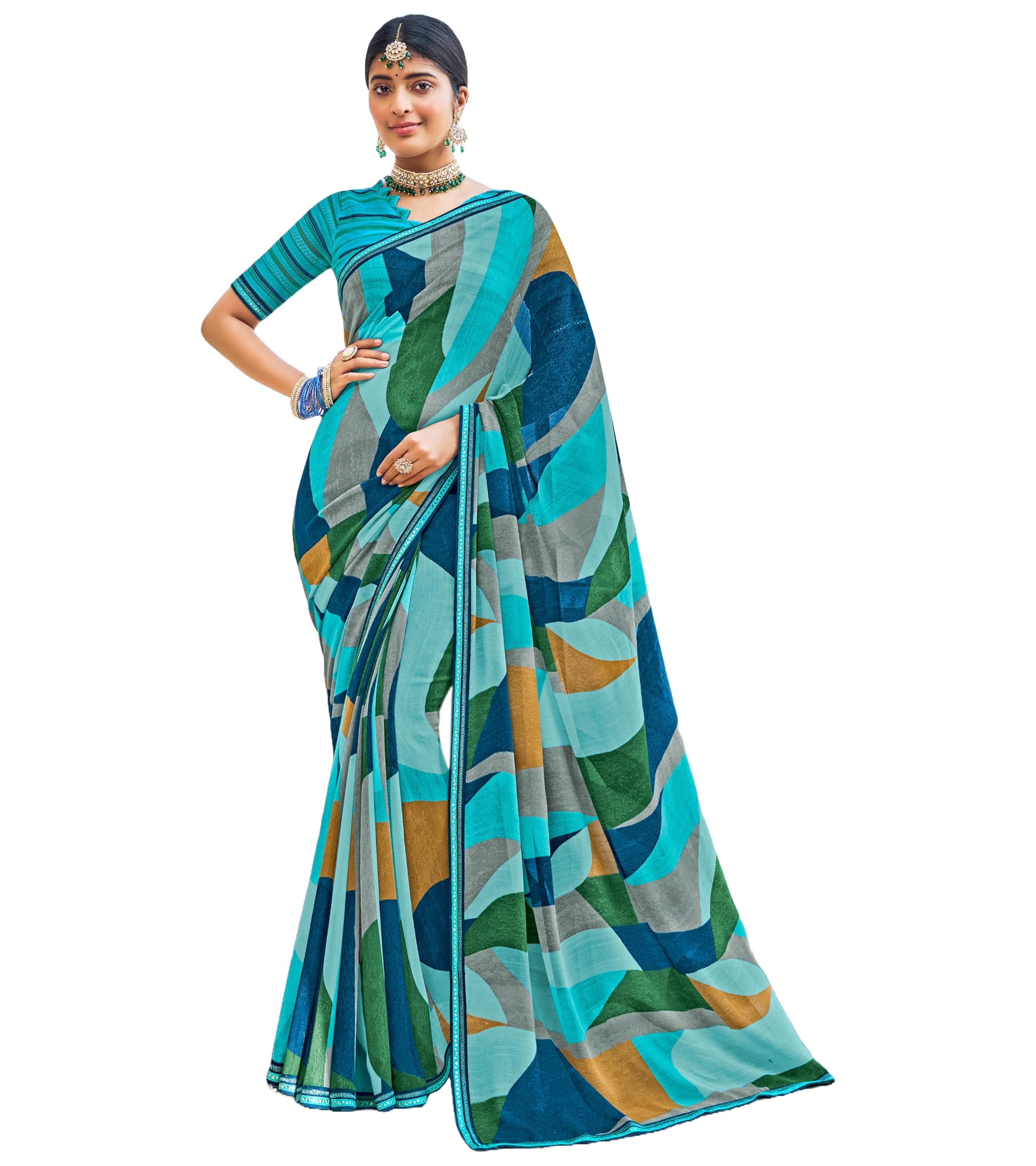 laxmipati sarees Women's Abstract Printed Georgette Saree in Multicolor Color with unstitched Blouse Material - Suitable For All Indian Occasions and Festivals-picture-39