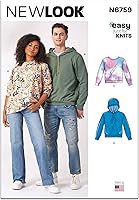 Vista 1 de New Look UN6759A - Juego de patrones de costura para sudaderas de señoritas y hombres fáciles de coser con variaciones de capucha, código de diseño