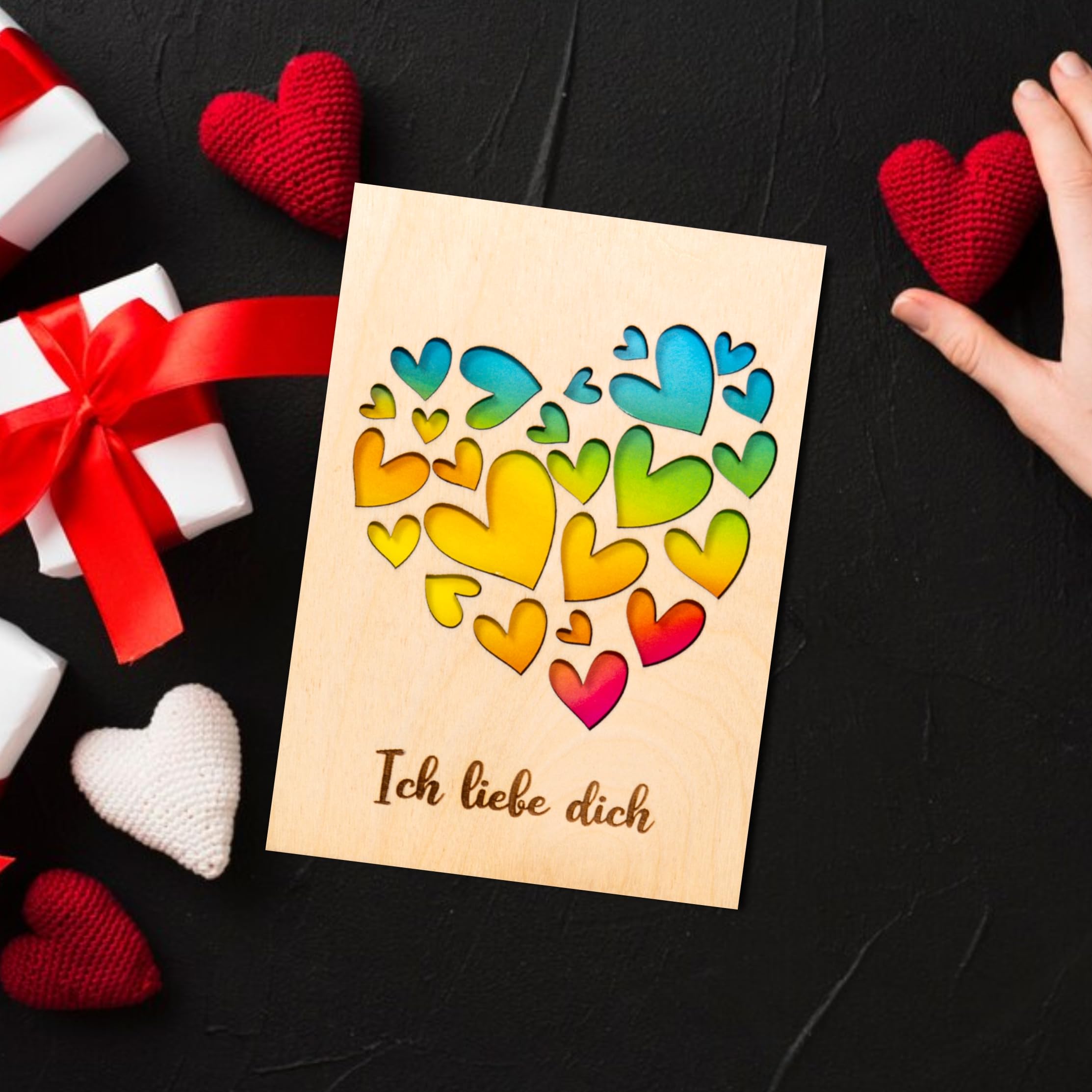 Biglietto di San Valentino in legno di betulla, regalo romantico tagliato al laser