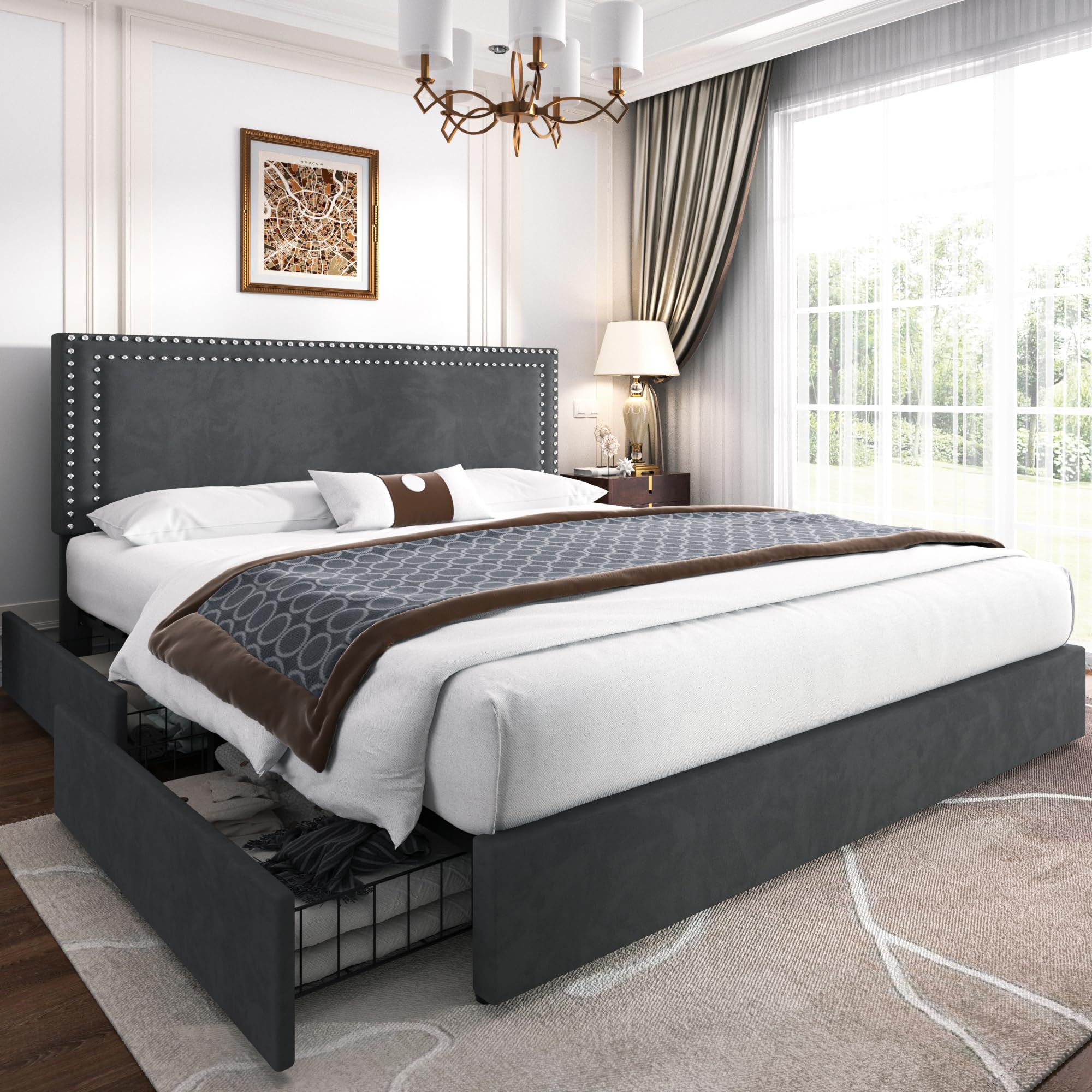 Photo 1 of VECELO Full Size Upholstered Platform Bed Frame