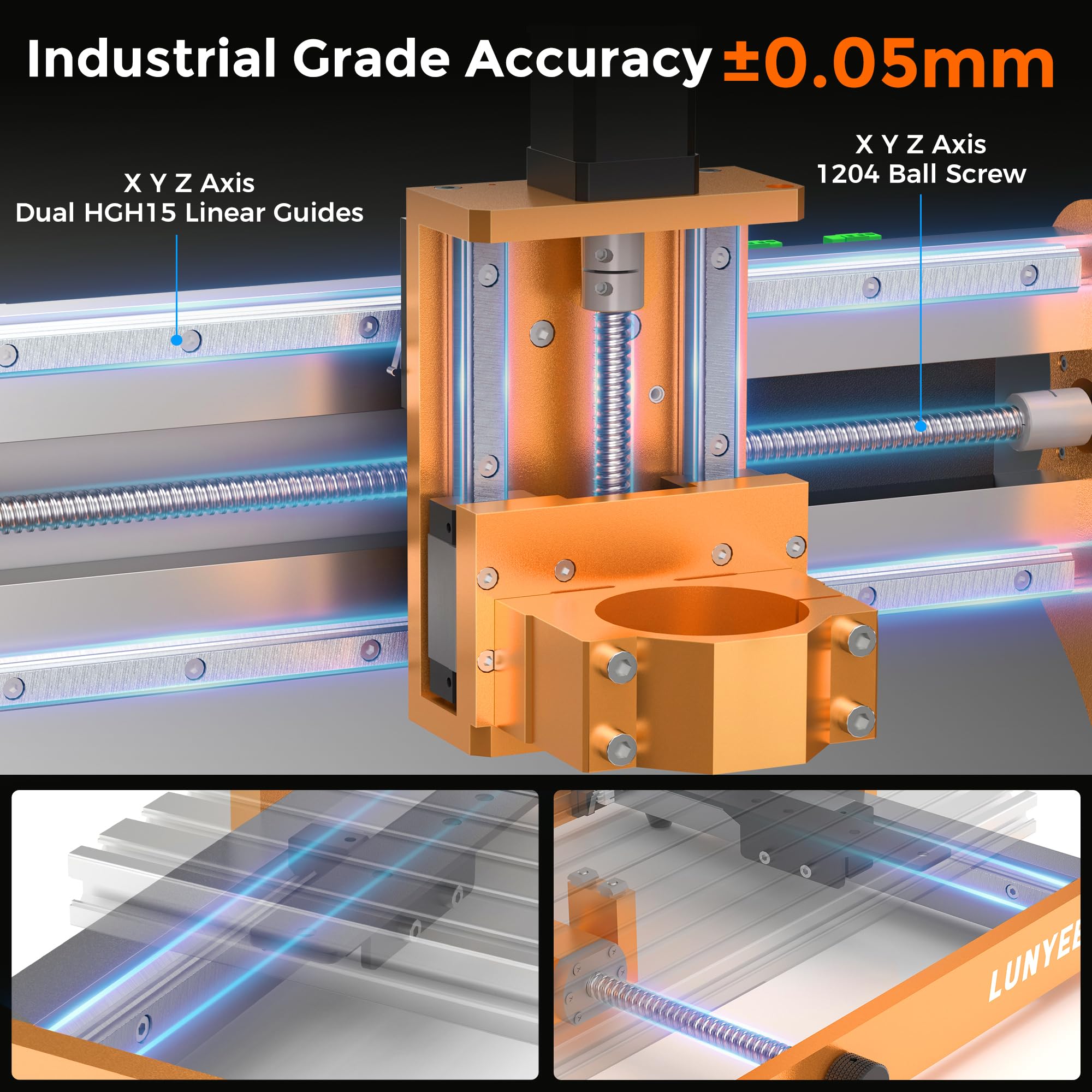 LUNYEE 3020 Nova CNC Router Machine, całkowicie metalowe prowadnice liniowe XYZ i śruba kulowa z routerem trymera 800 W, nadaje się do cięcia aluminium, mosiądzu, stali nierdzewnej, drewna, akrylu