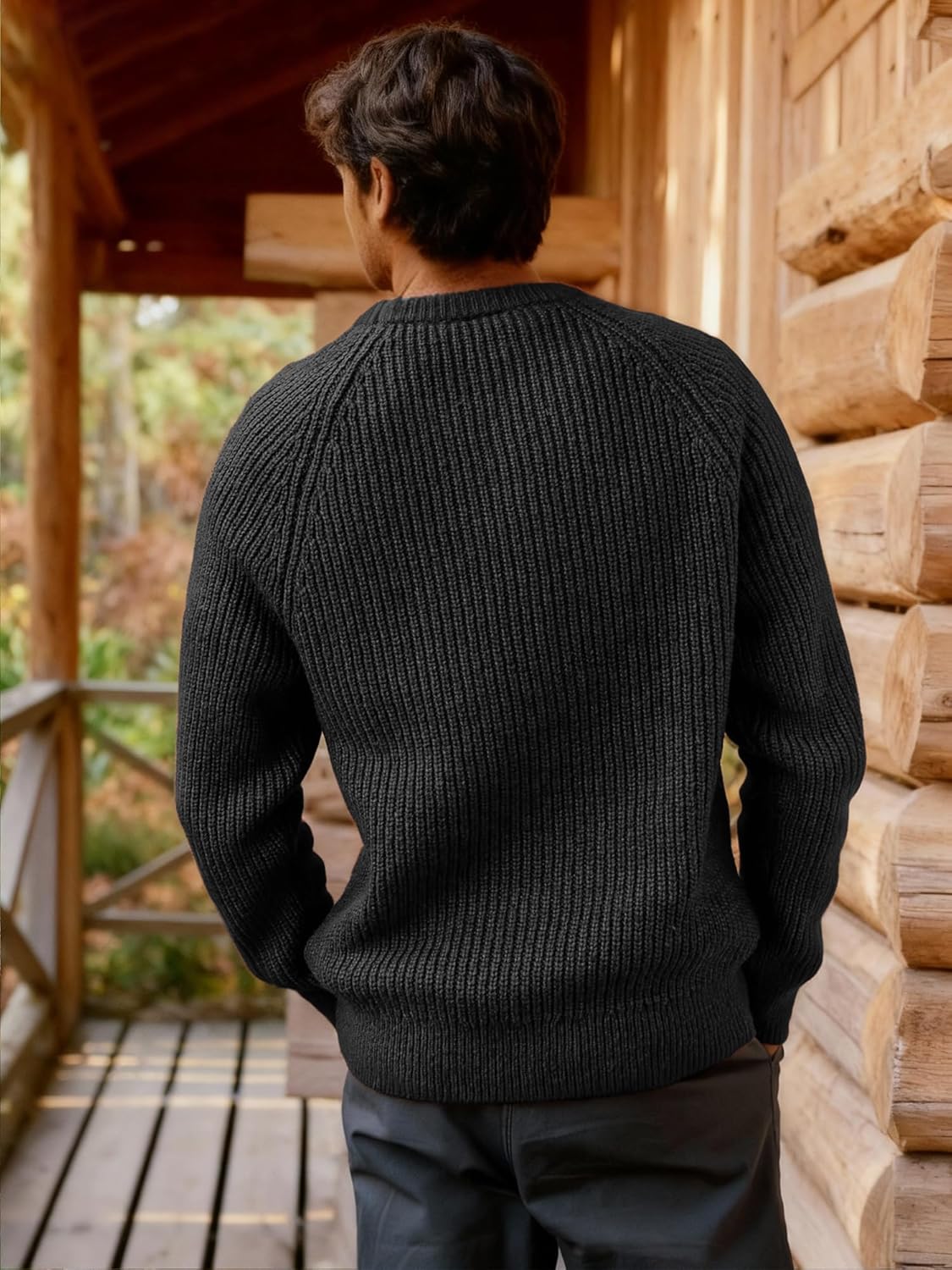 JEMLDL Men's Crewneck Sweater Casual Wool Sweaters for Men Two-Tone Yarn Knit Sweaters Classic Raglan Long Sleeve Pullover - Image 4