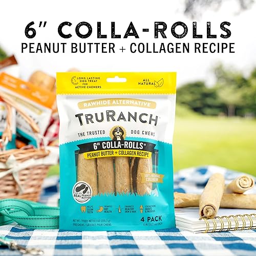 Miniatura 7 de TRURANCH Rollos de colágeno  Rollos de colágeno de 6 pulgadas para perros  Apoyo saludable de larga duración  Alternativa de cuero crudo  Salud de