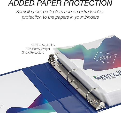 Vista 7 de Samsill Carpeta duradera de 1.5 pulgadas, fabricada en los Estados Unidos, carpeta de anillos en D, carpeta transparente personalizable, surtido