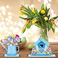 Vista 7 de Blulu 4 piezas de decoración de mesa de primavera de Pascua, centros de mesa de Pascua, letreros de madera para decoración del hogar, decoración