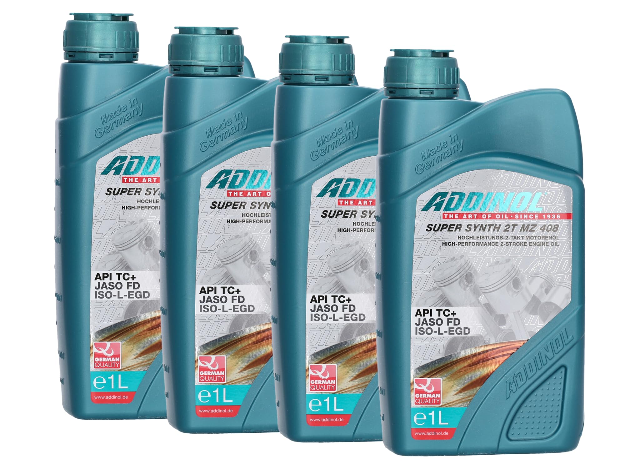 Set: 4x ADDINOL MZ408 SUPER SYNTH, 2-Takt-Motorenöl, vollsynthetisch - 1Lit